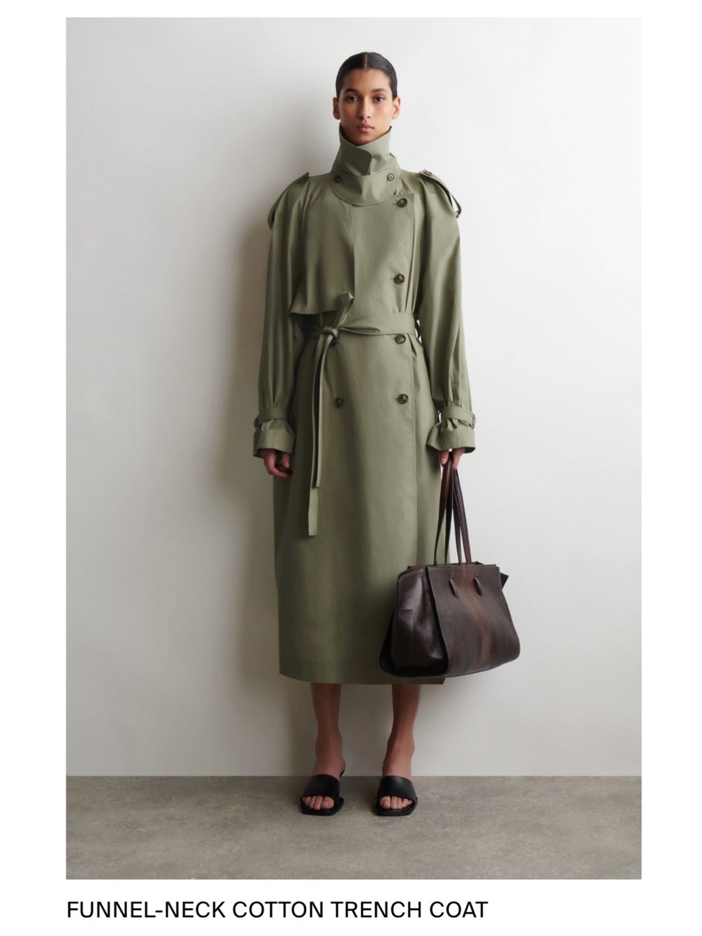 COS Olive High-Collar Double-Breasted Trench Coat